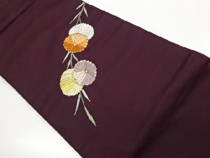 菊に枝葉模様刺繍名古屋帯